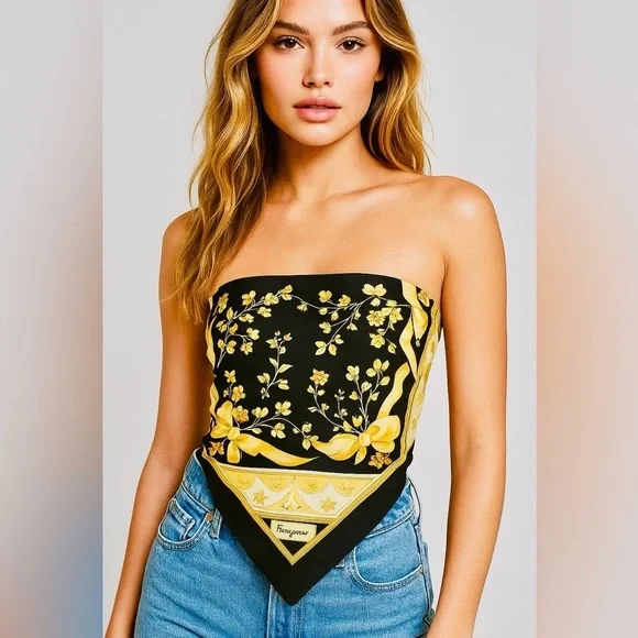 Salvatore Ferragamo Vintage Silk Scarf Baroque Floral Black Gold Print with Box - Picture 3 of 8